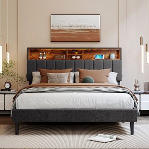 Modern Full Size Platform Bed, Grey Upholstered Kids Bed Frame, 250LBS Weight Capacity, No Box Spring Needed - 1 of 4