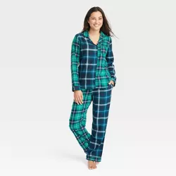 Women's Perfectly Cozy Flannel Pajama Set - Stars Above™ Green XXL