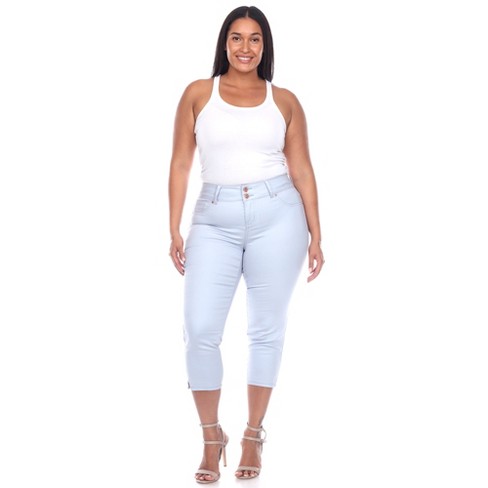  Womens Capri Jeans Wide Leg Cropped Jeans For Women Stretch  Jean Capris For Women Cropped Jeans For Women High Waist White Denim Capris  Pants Color Brilliant White Size Medium Size