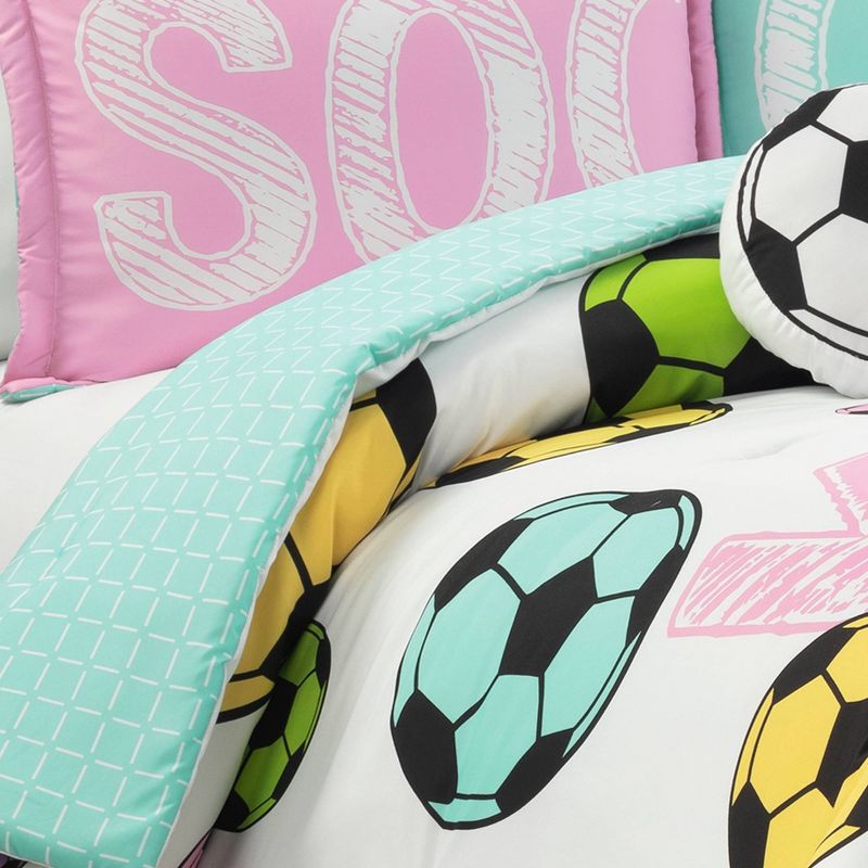Kids' Girls Soccer Kick Reversible Oversized Comforter Bedding Set - Lush Décor, 4 of 10