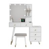White Linen Particleboard Veneered with Solid Wood Legs with Brass Bushing Trim with LED Tri-tone Panel Vanity Table Set - 4 of 4