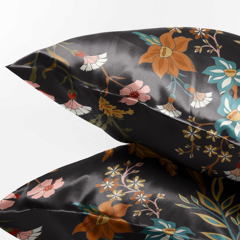 Sweet Jojo Designs Decorative Satin Pillowcases Boho Floral Wildflower Black and Orange 2pc, 3 of 7