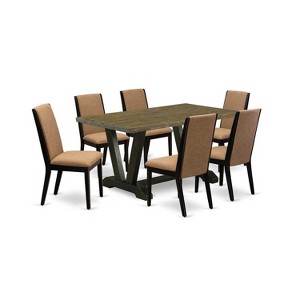 HomeStock 7-Piece Distressed Jacobean Finish Solid Wood Top Dining Table with 6-Chairs - 1 of 4
