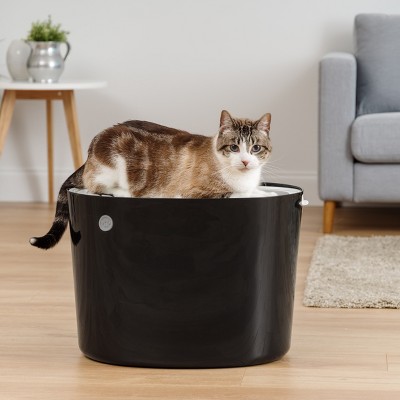 Modern Black and Gray Round Top Entry Cat Litter Box