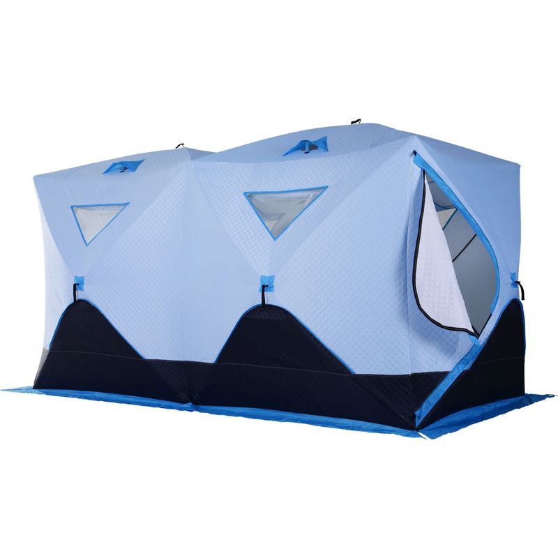 Outsunny 8 Person Ice Fishing Shelter, Waterproof Oxford Fabric Portable Pop-up Ice Tent with 2 Doors for Outdoor Fishing, Blue, 4 of 9