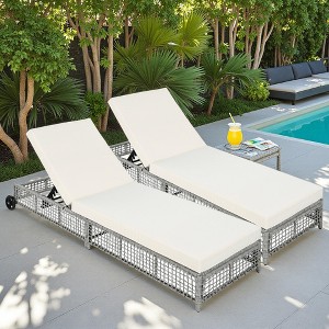 Outdoor Patio Rattan Daybed Sunbed with 5-Position Adjustable Backrest and Wheels - 1 of 4