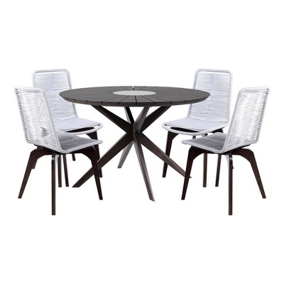 5pc Oasis and Island Outdoor Dark Eucalyptus and Concrete Dining Set - Armen Living