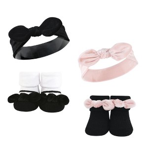 Hudson Baby Infant Girl Headband and Socks Set, Velvet Knot, 0-9 Months - 1 of 4