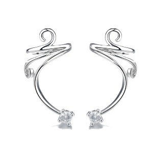 Sterling Silver Spiral Swirl Cuff Earring with Crystal - 1 of 4