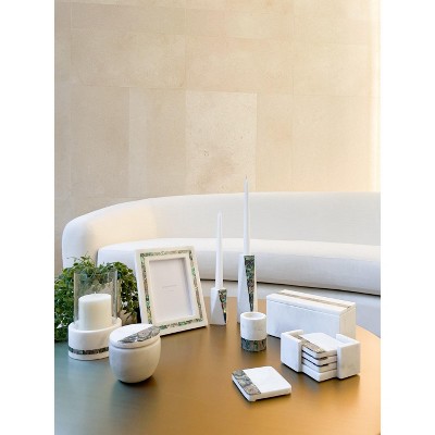 Anaya Iridescent White Marble 8" Tabletop Candlestick Holder