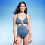 Women's Cut Out Bead Detail One Piece Swimsuit - Shade & Shore™ Blue