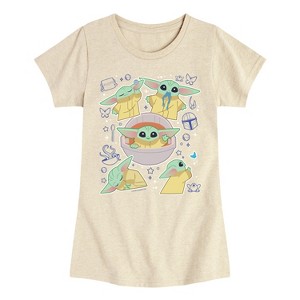 Girls' - The Mandalorian - Grogu Stickers Fitted Short Sleeve Graphic T-Shirt - 1 of 4