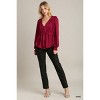 Slickblue Satin Baby Doll Top for Women, V-Neck with Ruffle Detail, Long Sleeve Blouse, Black/Wine/Sapphire, Size S-L - 3 of 4