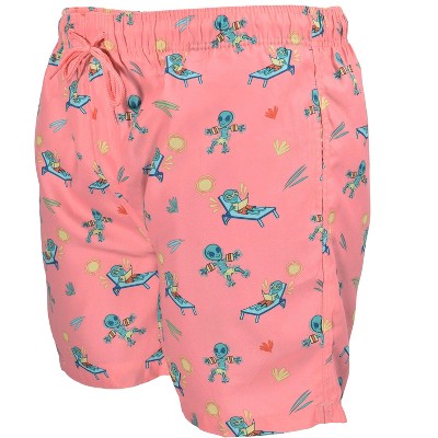 Split Coast Men's 6" Compression Liner Volley Bathing Suit | Pink Aliens