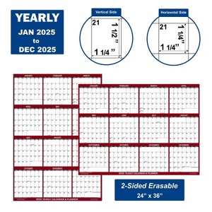 SwiftGlimpse 24"x36" Calendar Planner January 2025 to December 2025 Maroon: Wall Calendar, Lay-Flat, Laminated, Grommets - 1 of 4