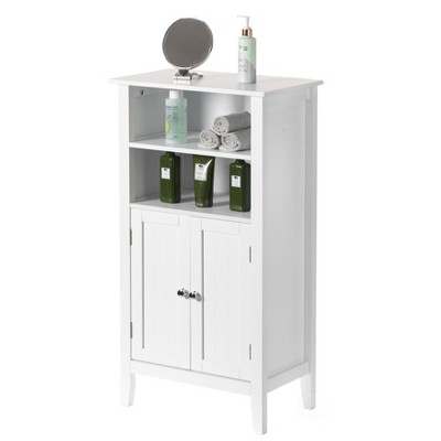 Basicwise White Bathroom Storage Cabinet with 2 Doors and 2 Open Shelves for Bedroom, Bathroom, and Vanity
