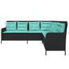 vidaXL Outdoor L-Shaped Garden Sofa - Black Poly Rattan Patio Couch with Turquoise Cushions - 87"x64.2" - 4 of 4