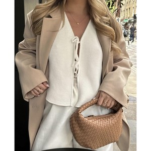 Coolmee Women's Sleeveless Striped Sweater Vests V Neck Front Tie Bow Crochet Knit Tank Tops Casual Loose Cardigan Cropped Vests S White - 1 of 4