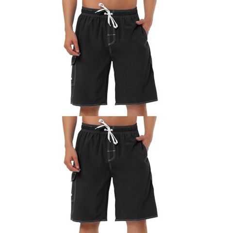 Lars Amadeus Men's Summer Holiday Drawstring Waist Solid Beach Board Shorts 2 Pcs Black/Black 34
