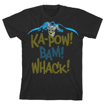 Batman Ka-pow Bam Whack Boy's Black T-shirt Toddler Boy to Youth Boy