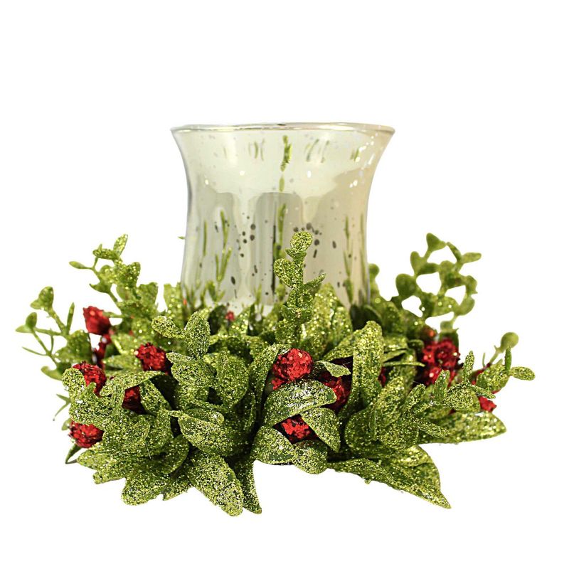 Ganz 4.0 Inch Silver Candle Holder With Mistletoe Mistletoe Glitter Tealight Candle Holders, 3 of 4