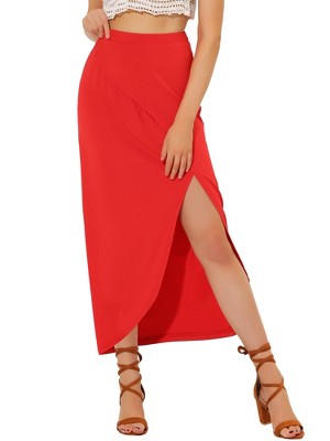 Allegra K Women's Split Ruched High Waist Summer Beach Maxi Skirts