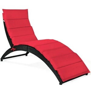 64'' Red Foldable Patio Lounge Chair with Cushion for Backyard - 1 of 4