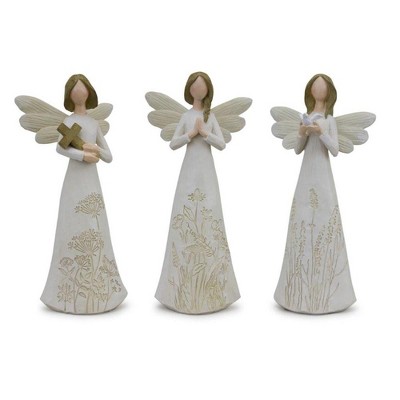 Beige Floral Etched Angel Figurine (Set of 3)