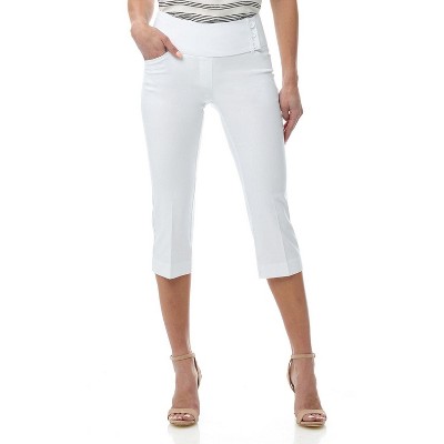 Rekucci Women’s Pull-On Comfort Capri Pants with Back Lacing Detail & Pockets – Mid-Rise Stretch Capris
