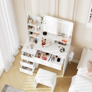 COZONY 36'' Vanity Desk with Mirror & Lights - Modern Makeup Table , 4 Drawers, Stool & Hair Dryer Holder - 1 of 4