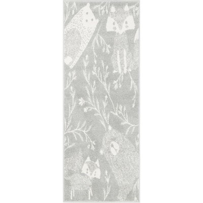 Gray Floral Synthetic Runner Rug for Kids