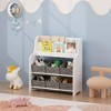 Gulches Kids Bookshelf with 6 Fabric Bins - 3 Front-Facing Display Shelves, Multi-Functional Toy Organizer, White & Gray - 4 of 4