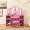 Tangkula Kids Vanity 2 in 1 Princess Makeup Desk & Chair Set Safe Tri-fold Mirror - image 2 of 4