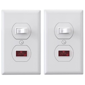 ELEGRP Single Pole Pilot Light Switch, Toggle Switch, 15A, 120V, in-Wall On/Off Switch, Self-Grounding, w/Wall Plate, UL Listed, White, 2PC - 1 of 4