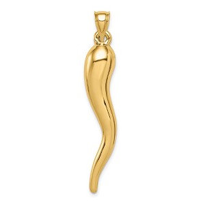 Black Bow Jewelry 14k Yellow or White Gold Large Hollow Italian Horn Pendant, 8 x 48mm - 1 of 4
