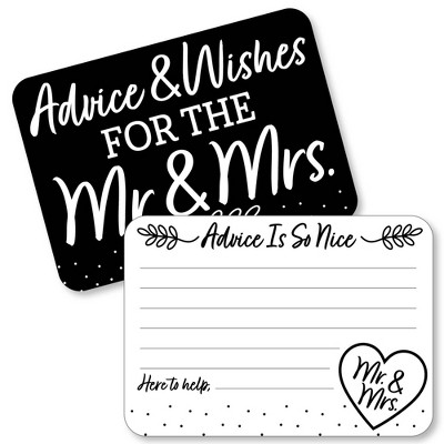 Big Dot of Happiness Mr. and Mrs. - Wish Card Black and White Wedding or Bridal Shower Activities - Shaped Advice Cards Game - Set of 20
