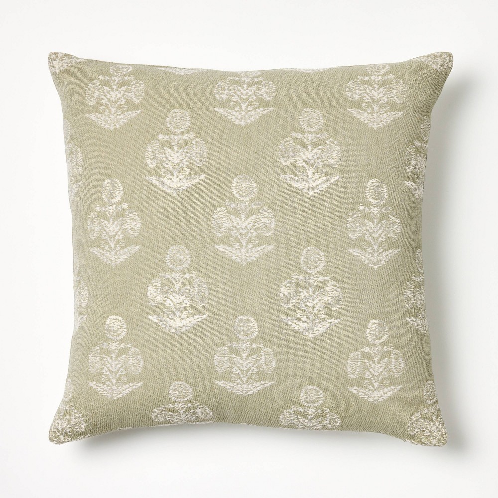 Photos - Pillow Woven Block Print Square Throw  Light Sage/Cream - Threshold™ design