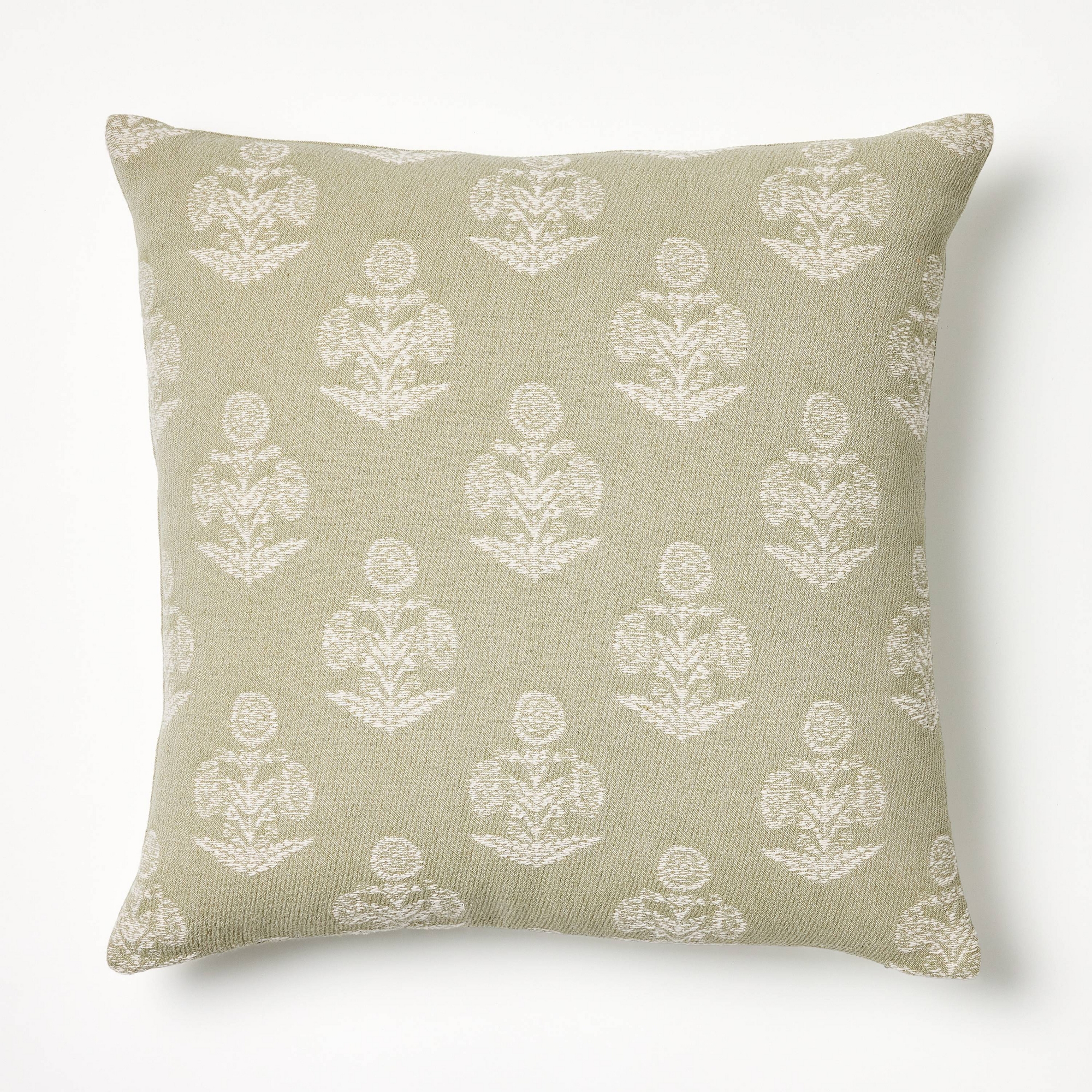 Woven Block Print Square Throw Pillow Light Sage/Cream - Threshold™ designed with Studio McGee: Cotton Jacquard, Indoor Use, Zippered