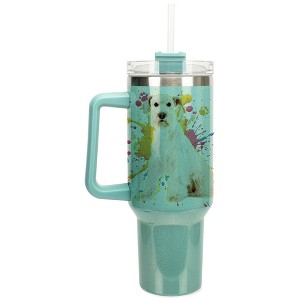 100 North 40 Ounce Stainless Steel Double Wall Insulated Glitter Travel Tumbler With Handle, Straw, and Lid, Schnauzer Dog Teal - 1 of 4