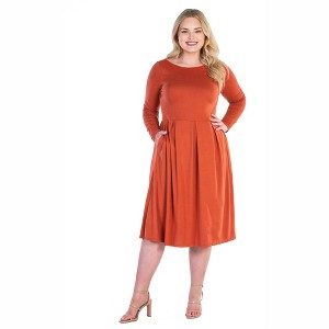 24seven Comfort Apparel Long Sleeve Fit and Flare Plus Size Midi Dress - 1 of 4