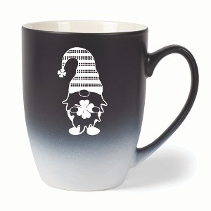 Elanze Designs Gnome With Stripes On Hat Two Toned Ombre Matte 10 ounce New Bone China Coffee Tea Cup Mug, Black and White - 1 of 4