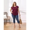 Women's Plus Size Summer Pleated Curved Hem Ruffle Sleeve Round Neck Dressy Loose Blouses - GRACE & GRANDEUR - 2 of 4