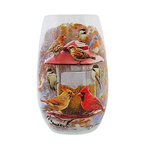 Stony Creek 5.25 In Winters Cardinals Pre-Lit Small Vase Christmas Lighted Glass Accent , Christmas Decor Chair Feeder Branch (1PC) - 1 of 4