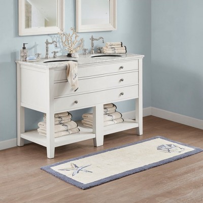MAYEERTY 24"x60" Cotton Blue Seashell Shaped Non-Skid Bath Rug