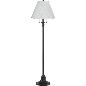 360 Lighting Dyna Traditional 58" Tall 2-Light Standing Floor Lamp Skinny Pole Pull Chain Black Finish Living Room Bedroom House Pleated White Shade - 1 of 4