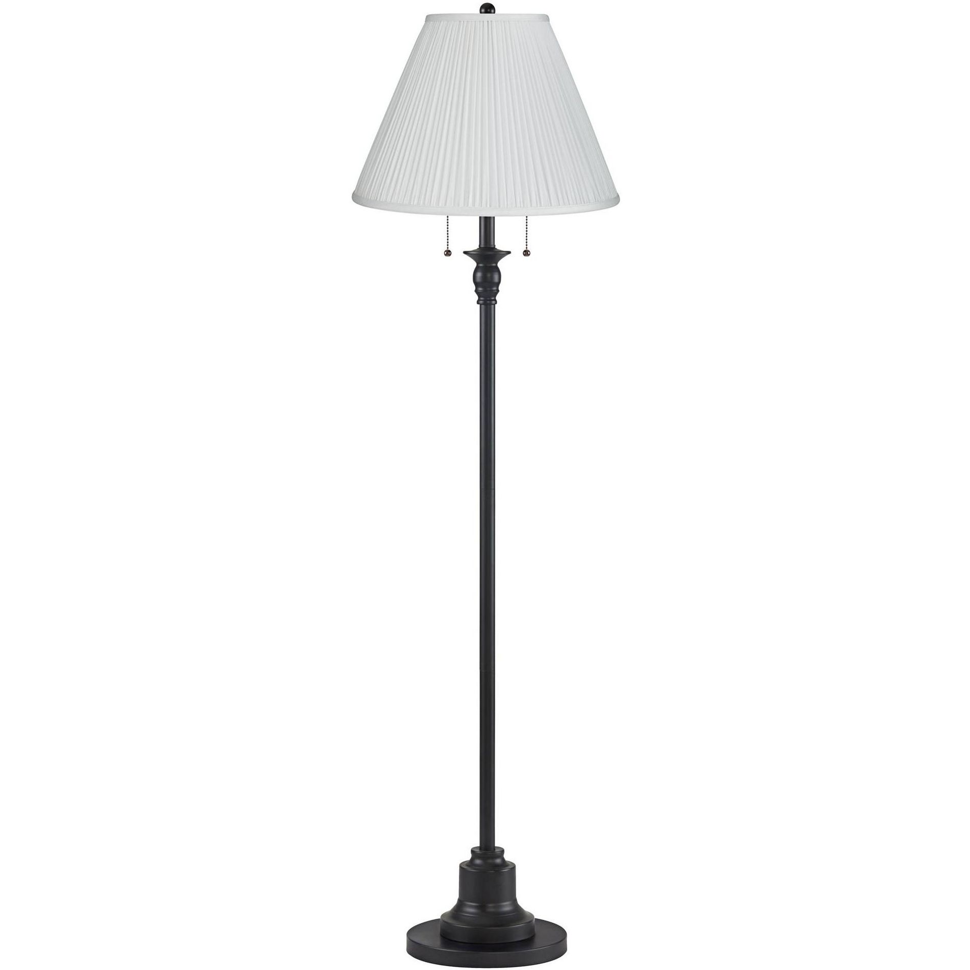 360 Lighting Dyna Traditional 58" Tall 2-Light Standing Floor Lamp Skinny Pole Pull Chain Black Finish Living Room Bedroom House Pleated White Shade