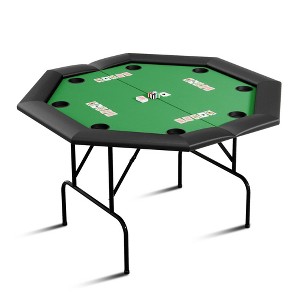 8-Player Octagon Poker Table with Foldable Legs, Cushioned Armrests & Cup Holders for Casino Card Games - 1 of 4