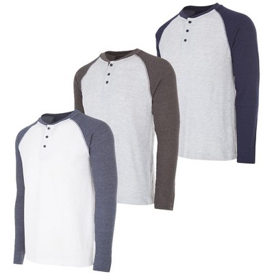 DARESAY Men's Thermal Crew Long Sleeve Henley Tops Base Layer Shirt, Pack of 3