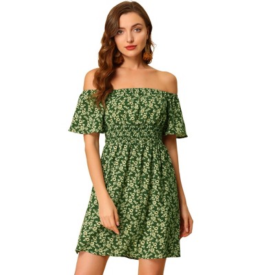 INSPIRE CHIC Women's Floral Print Off Shoulder A-Line Smocked Dress