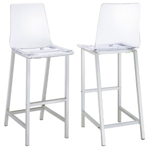 Kumasinova 39“/46” Modern Bar Stools Set of 2,Acrylic Counter Stools with Clear Chrome Finish,Counter Height Bar Stools with Back for Kitchen Island - 1 of 4